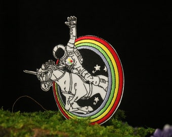 unicorn and astronaut patch, rainbow patch, iron on patch, embroidered patch, applique, iron on clothing labels,