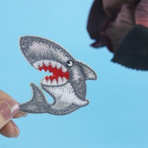 shark patch, fish patch, iron on patch, embroidered patch, applique, iron on clothing labels,