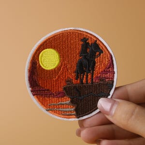 wild west patch, cowboy patch, sunset patch, iron on patch, embroidered patch, applique, iron on clothing labels,