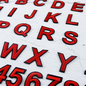 parche de letras rojas, parche de letras personalizadas, parche de números, hierro en parche, parche bordado, parche de alfabeto, parche de nombre,