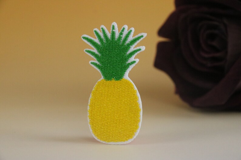 May include: A yellow and green felt pineapple appliqu&eacute; with a white outline.