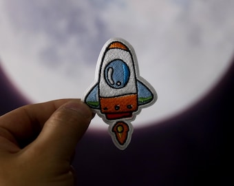 rocket patch, iron on patch, embroidered patch, applique, iron on clothing labels,