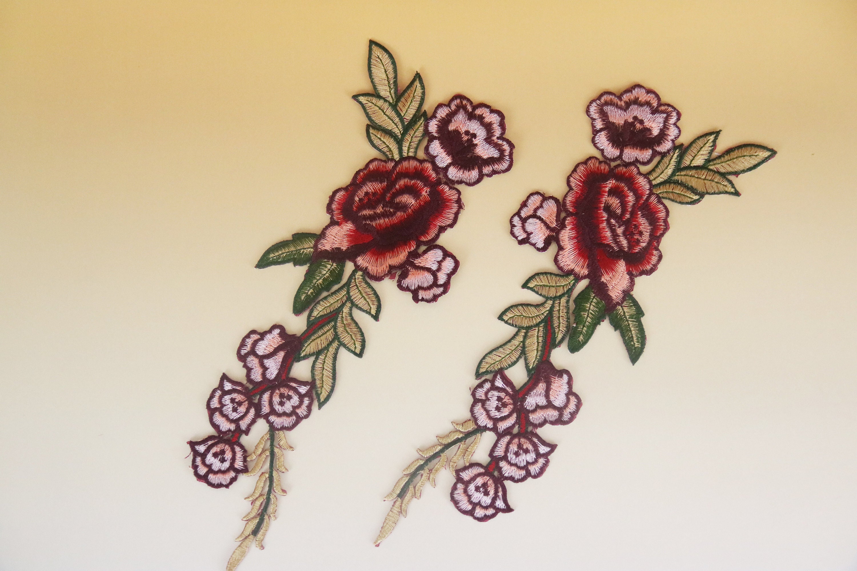 Rose Line Patch A Pair of Large Gorgeous Rose Patch, Flower Patch, Long Flower, Iron on ...