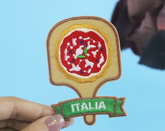 Italia pizza patch, Margherita pizza patch, iron on patch, embroidered patch, applique, iron on clothing labels,