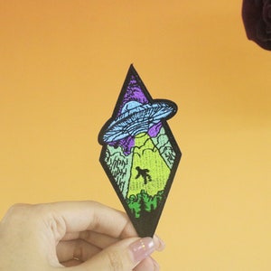 UFO patch, Alien patch, take me away, iron on patch, embroidered patch, applique, iron on clothing labels,