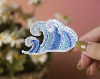 海の波のパッチ、波のパッチ、アイロンパッチ、刺繍パッチ、アップリケ、アイロンで付ける衣類ラベル、