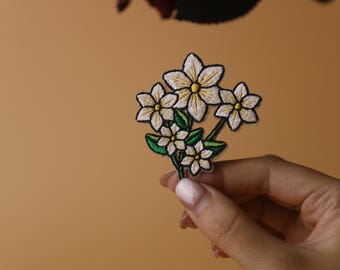 parche de flor de lirio, blanco, parche autoadhesivo, parche para planchar, parche bordado, aplique, etiquetas para planchar en la ropa,