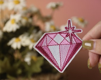 pink diamond patch, ruby patch, iron on patch, embroidered patch, applique, iron on clothing labels,