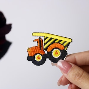 dump truck patch, vehicle patch, iron on patch, embroidered patch, applique, iron on clothing labels,