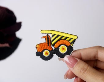 dump truck patch, vehicle patch, iron on patch, embroidered patch, applique, iron on clothing labels,
