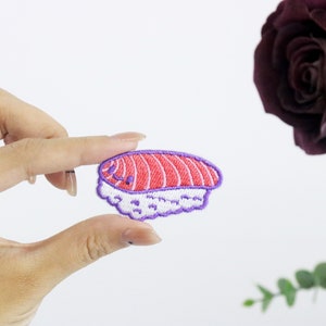tuna sushi patch, Japanese food patch, iron on patch, embroidered patch, applique, iron on clothing labels,