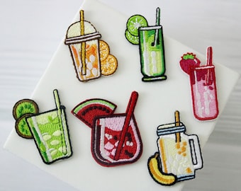kleine kleine vruchtensap patch, banaan, kiwi, watermeloen, citroen, opstrijkbare patch, geborduurde patch, appliqué, opstrijkbare kledinglabels,