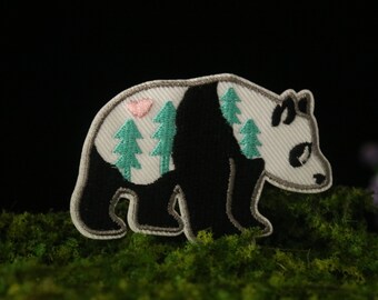 パンダパッチ、森のパッチ、アイロンパッチ、刺繍パッチ、アップリケ、アイロン衣類ラベル、