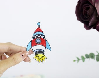 rocket patch, launching patch, UFO, iron on patch, embroidered patch, applique, iron on clothing labels,