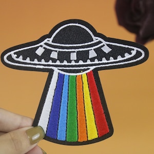 UFO patch, Alien patch, rainbow, iron on patch, embroidered patch, applique, iron on clothing labels,