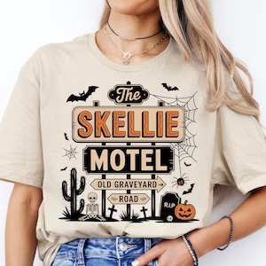 Skellie Motel Funny Halloween Shirt, Funny Skeleton Halloween Fall T Shirt, Spooky Season Tee, Halloween Sweatshirt, Trendy Halloween shirt