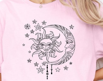 Sun And Moon Stars Shirt, Celestial Shirt, Astrology Shirt, Moon Bohemian Shirt, Boho Sun Moon T-Shirt, Mystical Tee, Spiritual Shirt
