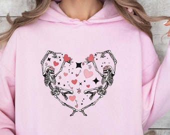Skeleton Love Hoodie, Valentines Day Gift, Skull Valentines Day Hoodie, Heart Hoodie, Valentine Skeleton Hoodie, Skeleton Dancing Hoodie