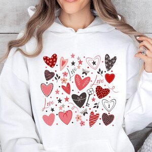 Valentine&#39;s Day Doodle Hearts Love  Hoodie, Heart  Hoodie, Valentine&#39;s Day Hearts Doodle  Hoodie, Valentine&#39;s Day Love  Hoodie Gift