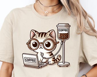 Coffee Fueled Cat Working Shirt, Coffee Cat Shirt, Coffee Lover Gift, Cute Cat Shirt, Coffee Addict Shirt, Mental Health Humor, Animal Lover