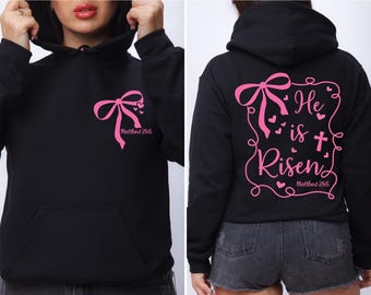 He Is Risen Shirt,He Is Risen MATTHEW 28:6, Christian Easter Shirt, Valentine Day Tee,Pink Coquette He Is Risen Shirt, Christian Easter Tee