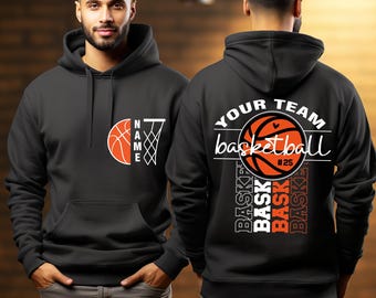Custom Basketball Hoodie, Your Name Basketball Hoodie, Your Team Basketball Hoodie, Custom Basketball Front Back Hoodie, Custom Basketball