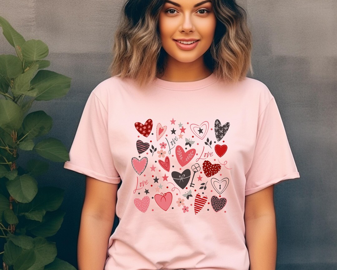 Comfort Colors Valentine's Day Doodle Hearts Love Shirt, Heart Shirt ...