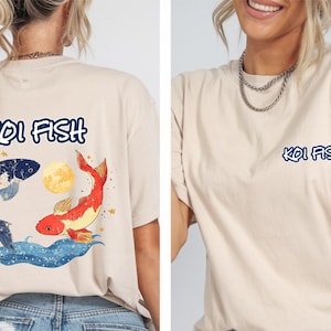 Maglietta vintage giapponese con pesce koi, maglietta giapponese con animali nautici in stile Art Nouveau asiatico, maglietta primaverile unisex con Pond Top Urban, maglietta in stile Tokyo