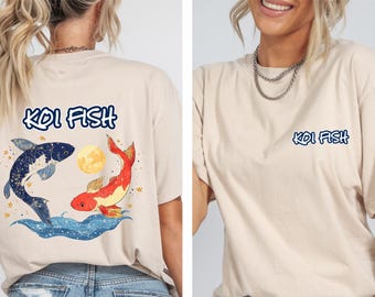 Cozy Vintage Japanese Koi Fish Shirt, Nautical Animal Asian Art Nouveau Japan Shirt, Pond Top Urban Unisex Spring Shirt, Tokyo Style Shirt