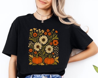Floral Pumpkin Fall Shirt, Flower Pumpkin Shirt, Aesthetic Fall Graphic Tee, Pumpkin Patch Shirt, Boho Pumpkin Shirt ,Vintage Fall Shirt