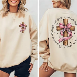 She Is Bible Verse Sweatshirt, Proverbs 31:25 Sweatshirt, Christian Cross  Gifts, Coquette Bow Cross Sweatshirt, Faith Coquette Sweatshirt
