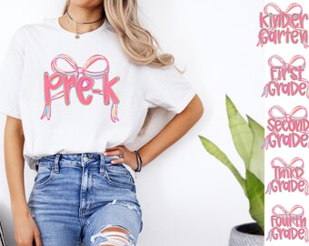 Preppy Back to School Shirt Girls Teacher Coquette Pink Bow First Day Tee PreK Kindergarten 1st 2nd 3rd 4th Grade Tee Back to School Grade