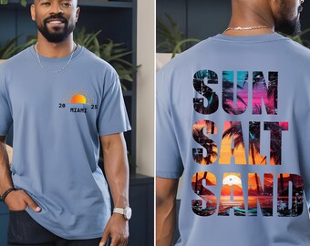Comfort Colors Sun Salt Sand Back and Front Shirt, Custom Summer Vacation Shirt, Trendy Beach Summer Tee, Holiday Tee, Custom Beach Tee