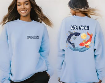 Cozy Vintage Japanese Koi Fish Sweatshirt, Nautical Animal Asian Art Nouveau Japan Sweatshirt, Pond Top Urban Spring Sweater, Tokyo Style