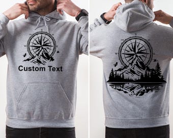 Compass Hoodie, Mountain Silhouette Hoodie, Custom Compass Hoodie,Outdoors Nature Campers Hoodie, Tent Forest Camper Nature Lovers Hoodie