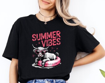 Summer Vibes Shirt, Funny Highland Cow Shirt, Funny Summer T-shirt, Funny Cow Shirt, Funny Shirt, Cow Lover Gift Shirt, Quirky Summer Shirt