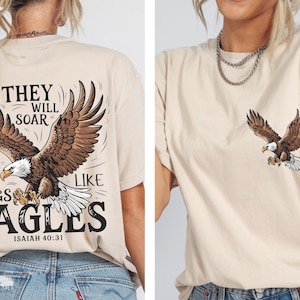 Voleranno su ali come aquile T-shirt, maglietta cristiana popolare, maglietta rustica di montagna, maglietta cristiana occidentale, sublimazione cristiana retrò