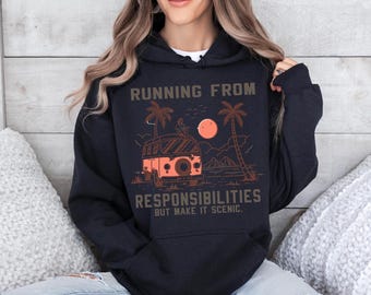 Retro Vintage Summer Hoodie, Running from responsibilities but make it scenic Hoodie, Retro Summer Camp Hoodie, Summer Vacation Hoodie