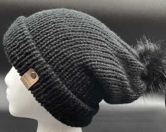 Black Sparkle Slouchy Knit Hat
