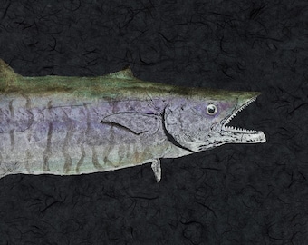 King Mackerel Gyotaku – Limited Edition Giclée on Archival Paper | Hand Signed & Stamped - 20"x39"