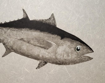 Original Blackfin Tuna Gyotaku – Handmade Ink Print on Thai Mulberry Paper – Dry Tortugas Catch – Signed & Stamped - 24"x36"