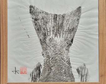 American Red Snapper Tail Gyotaku – Handmade Original Print on Thai Mulberry Paper – Signed & Stamped 12"x12"
