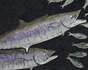 Attacking King Mackerel "Kingfish" Gyotaku – Limited Edition Giclée on Archival Paper | Hand Signed & Stamped
