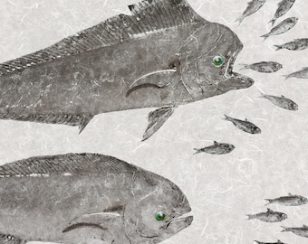 Attacking Mahi-Mahi Gyotaku – Limited Edition Giclée on Archival Paper | Hand Signed & Stamped