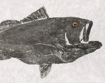 Red Grouper Gyotaku Print – Limited Edition Giclée Reproduction – Acrylic Ink Fish Art on Archival Paper – Signed & Numbered Wall Art