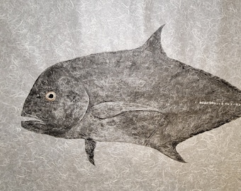 African Pompano Gyotaku - Original, Unframed. 55"x30"
