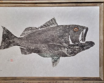 Red Grouper Gyotaku Print – Limited Edition Giclée Reproduction – Acrylic Ink Fish Art on Archival Paper – Signed & Numbered Wall Art
