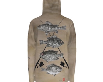 Northwoods Panfish Slam Hoodie – UPF 50+ Performance Fishing Shirt | Bluegill, Perch, Rock Bass & Sunfish Art | Inkfish Apparel