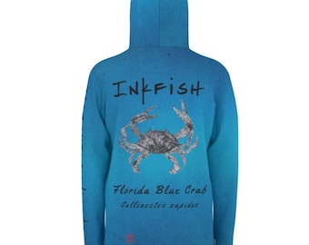Blue Crab Species UPF 50+ Performance Fishing Hoodie – Quick Dry, Lightweight, Sun Protection, Moisture Wicking Coastal Shirt | Ocean Blue