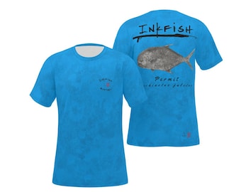 Custom Gyotaku Fishing Shirt | Short Sleeve |  Pick Your Fish, Shirt Style & Color | Add Name on Back | Inkfish Ocean Art Gift